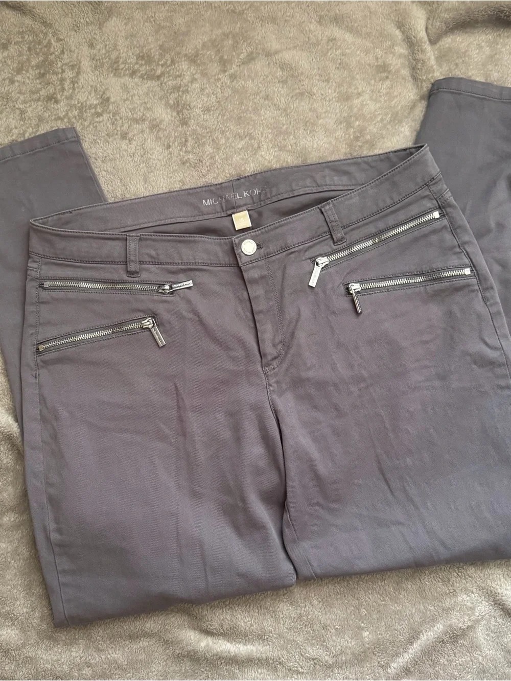Michael Kors Womens Gray Zip-Accent Chinos
